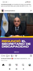 Renuncio el secretario de discapacidad de Milei